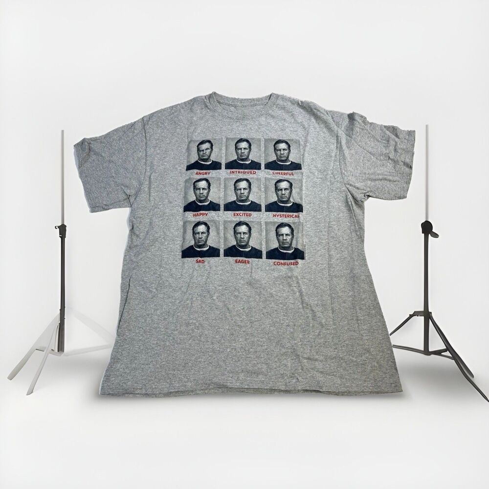 Bill Belichick Patriots Coach Facial Expression Men’s Gray T-Shirt Sz XL